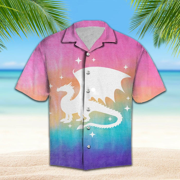 White Dragon Twinkle Stars In Pink And Blue Hawaiian Shirt, Hawaiian Shirt Gift, Christmas Gift