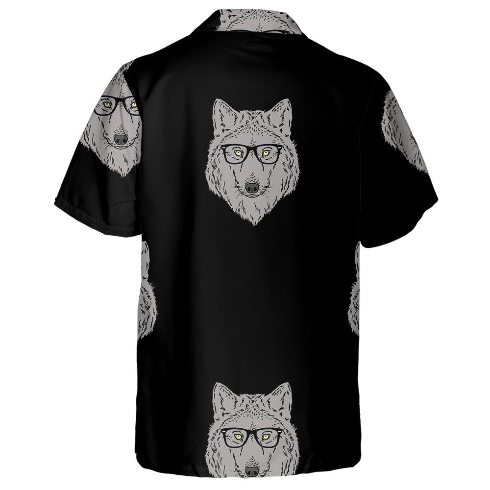 Forest Wolf Wear Glasses On Black Background Hawaiian Shirt, Hawaiian Shirt Gift, Christmas Gift