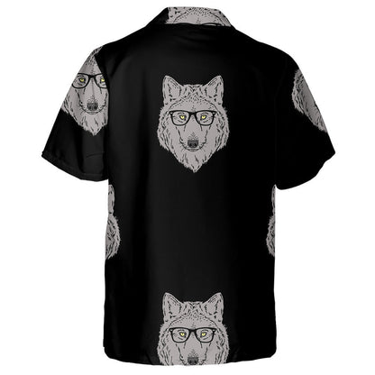 Forest Wolf Wear Glasses On Black Background Hawaiian Shirt, Hawaiian Shirt Gift, Christmas Gift
