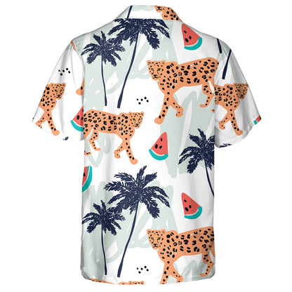 Liopard Fiáin na hAfraice le Mealán Uisce Agus Crainn Pailme Léine Haváís, Bronntanas Léine Haváís, Bronntanas Nollag