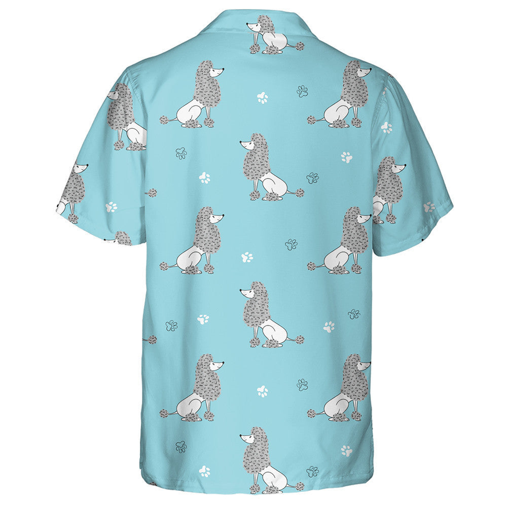 Watercolor Poodles Dogs On Blue Background Hawaiian Shirt, Hwaiian For Gift