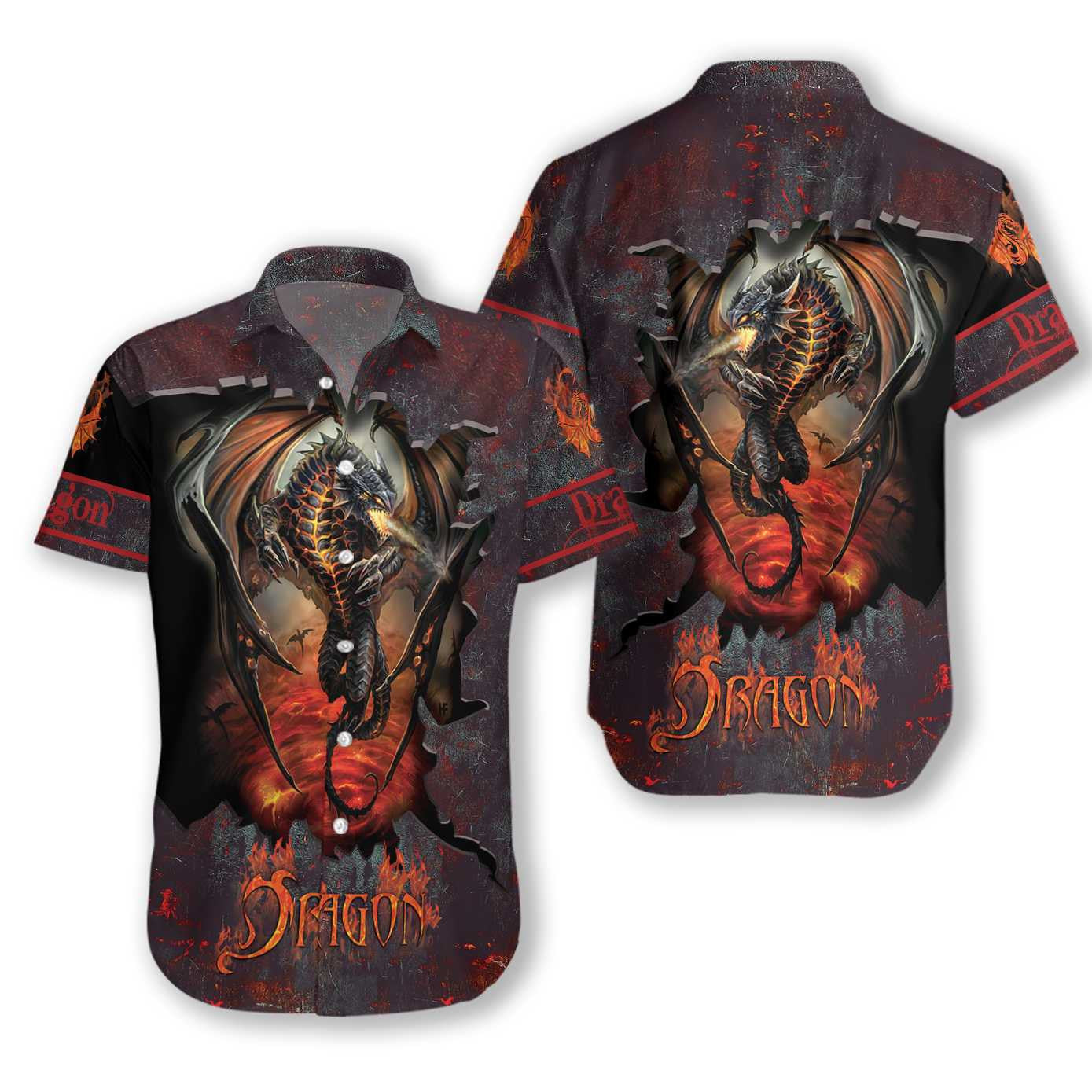 Hell Fire Dragon Grey Design Hawaiian Shirt, Hawaiian For Gift