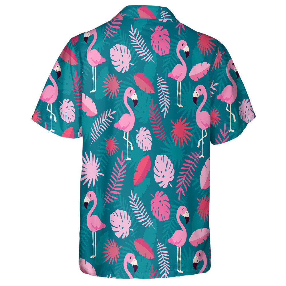 Multicolored Tropical Leave And Cute Flamingo Hawaiian Shirt,Hawaiian Shirt Gift, Christmas Gift