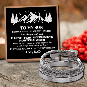 Dad To Son - My Little Boy Roman Numeral Bangle Weave Bracelets Set