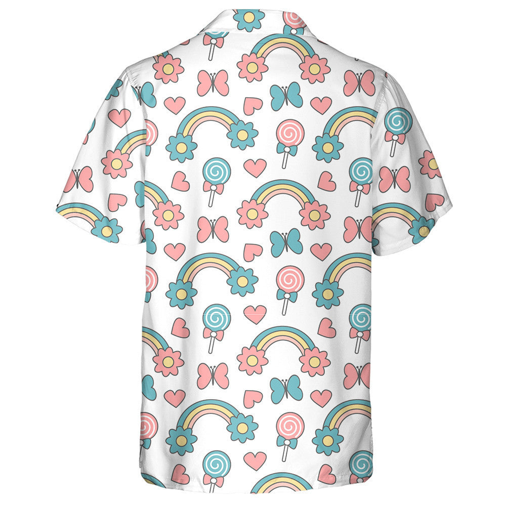 Hand Drawn Butterflies Rainbows With Daisy Flowers Hawaiian Shirt, Hawaiian Shirt Gift, Christmas Gift