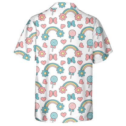 Hand Drawn Butterflies Rainbows With Daisy Flowers Hawaiian Shirt, Hawaiian Shirt Gift, Christmas Gift