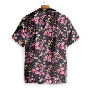 Pink Floral Flower On Black Background Pattern Hawaiian Shirt, Hawaiian Shirt Gift, Christmas Gift