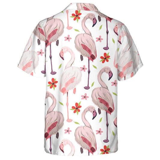 Beautiful Light Pink Flamingo With Small Flowers Hawaiian Shirt, Hawaiian Shirt Gift, Christmas Gift