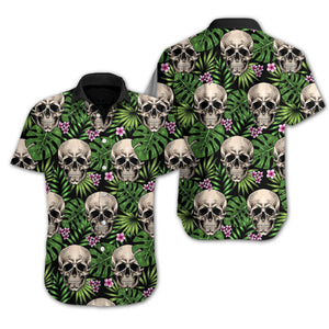 Cool Skull Tropical Leaves Design Hawaiian Shirt,Hawaiian Shirt Gift, Christmas Gift