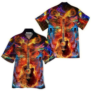 Guitar On Fire Artistic Background Design Hawaiian Shirt,Hawaiian Shirt Gift, Christmas Gift