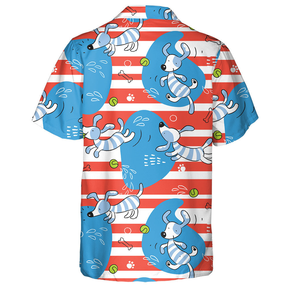 Hand Drawn Baby Dog Playing With Ball Hawaiian Shirt, Hawaiian Shirt Gift, Christmas Gift