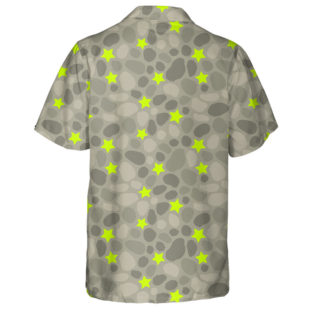 Bright Green Stars On Gray Camo Background Hawaiian Shirt, Hawaiian Shirt Gift, Christmas Gift