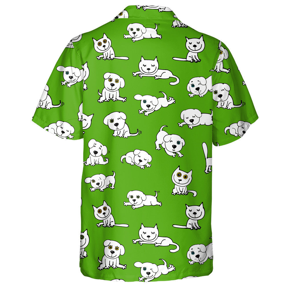 Cait agus Madraí Greannmhar ar Chúlra Glas Leithlisithe Léine Haváí, Bronntanas Léine Haváís, Bronntanas Nollag