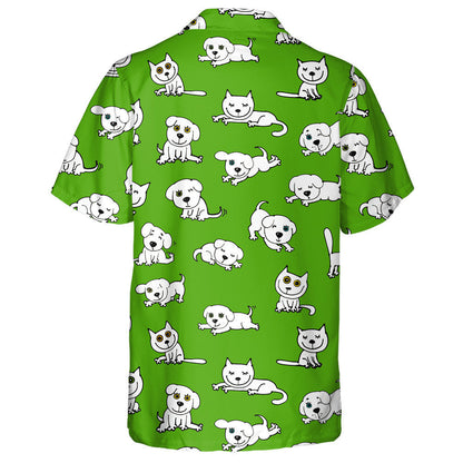 Cait agus Madraí Greannmhar ar Chúlra Glas Leithlisithe Léine Haváí, Bronntanas Léine Haváís, Bronntanas Nollag