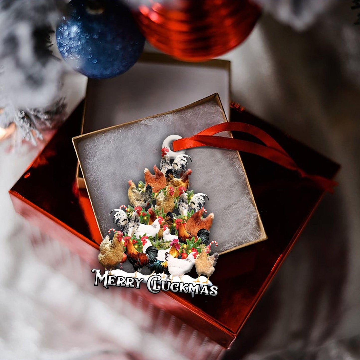 Sicín Merry Cluckmas Ornáide Cruth, Ornáid Nollag Shona, Bronntanas Nollag, Maisiú na Nollag