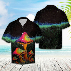 Colorful Mushroom In Dark Night Hawaiian Shirt, Hawaiian For Gift