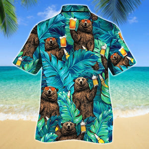 Bear With Beer Tropical Leave Lovers Gift Hawaiian Shirt, Hawaiian Shirt Gift, Christmas Gift