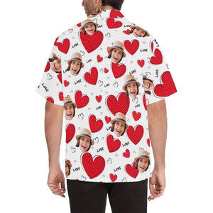 Romantic Red Hearts Love In White Custom Photo Hawaiian Shirt, Hawaiian Shirt Gift, Christmas Gift