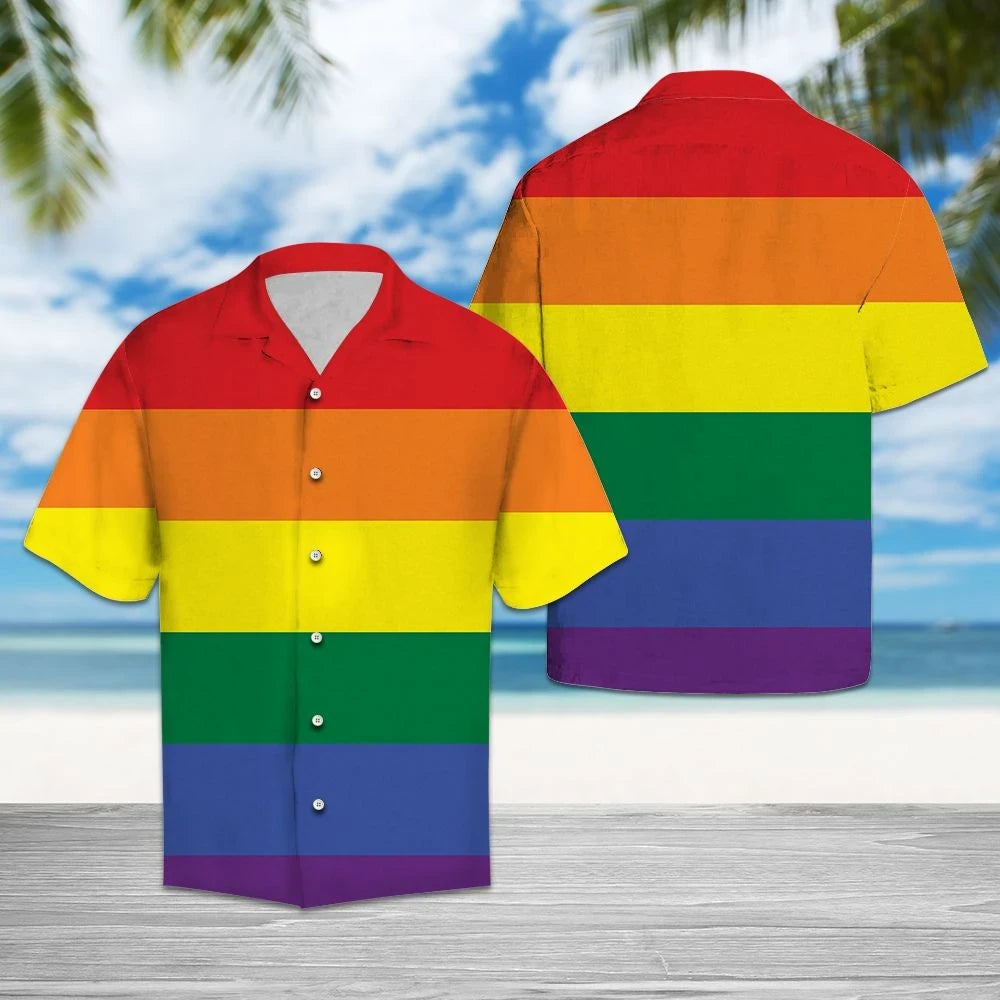 Rainbow Horizontal Stripes Pride Lgbt Léine Haváís, Bronntanas Léine Haváí, Bronntanas Nollag