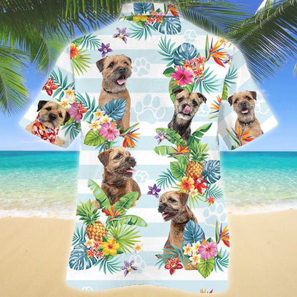 Funny Border Terrier Dog And Tropical Flower Hawaiian Shirt,Hawaiian Shirt Gift, Christmas Gift