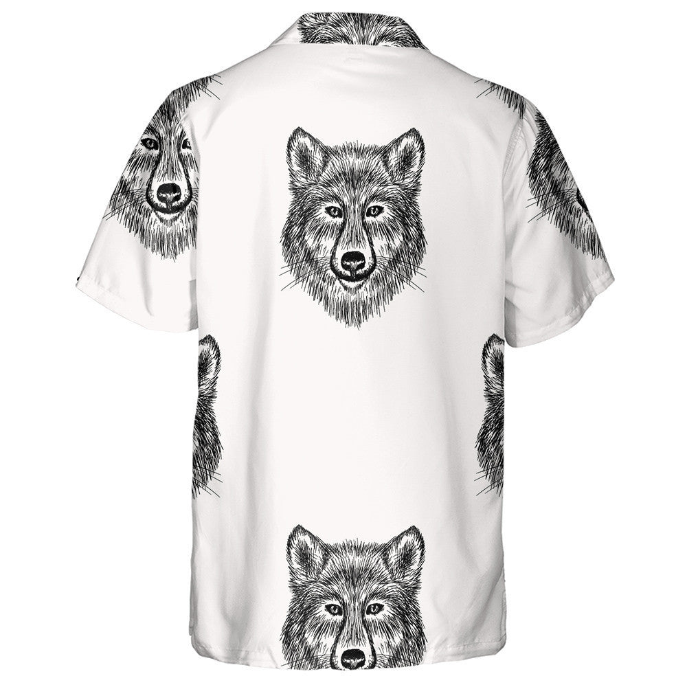 Sketch Realistic Face Wolf In Doodle Style Hawaiian Shirt, Hawaiian Shirt Gift, Christmas Gift