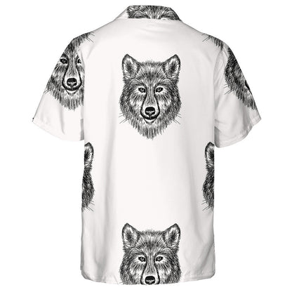 Sketch Realistic Face Wolf In Doodle Style Hawaiian Shirt, Hawaiian Shirt Gift, Christmas Gift