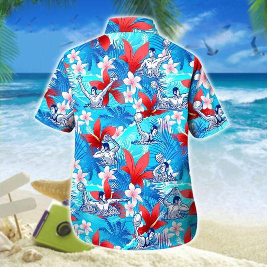 Water Polo And Red Flowers Design Hawaiian Shirt, Hwaiian For Gift