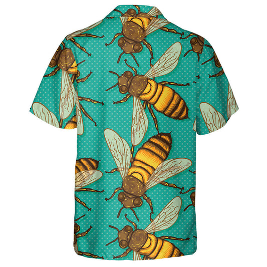 Natural Summer Honey Bees In Green Honeycomb Hawaiian Shirt, Hawaiian Shirt Gift, Christmas Gift