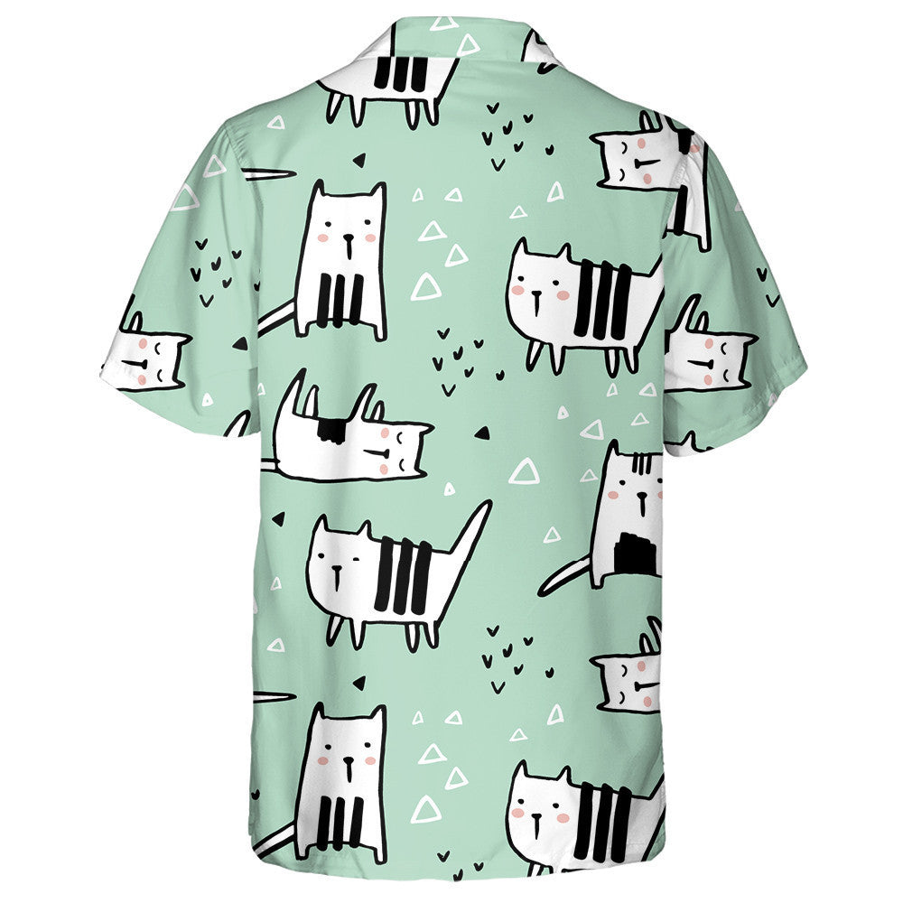 Hand Drawn White Cats In Cartoon Style Hawaiian Shirt, Hawaiian Shirt Gift, Christmas Gift
