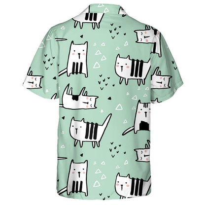 Hand Drawn White Cats In Cartoon Style Hawaiian Shirt, Hawaiian Shirt Gift, Christmas Gift