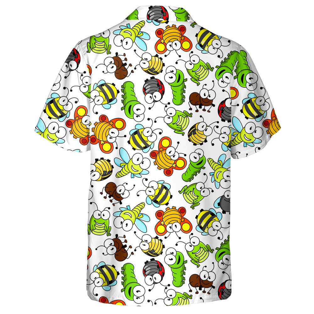 Hand Drawn Cartoon Butterflies And Green Caterpillars Hawaiian Shirt, Hawaiian Shirt Gift, Christmas Gift