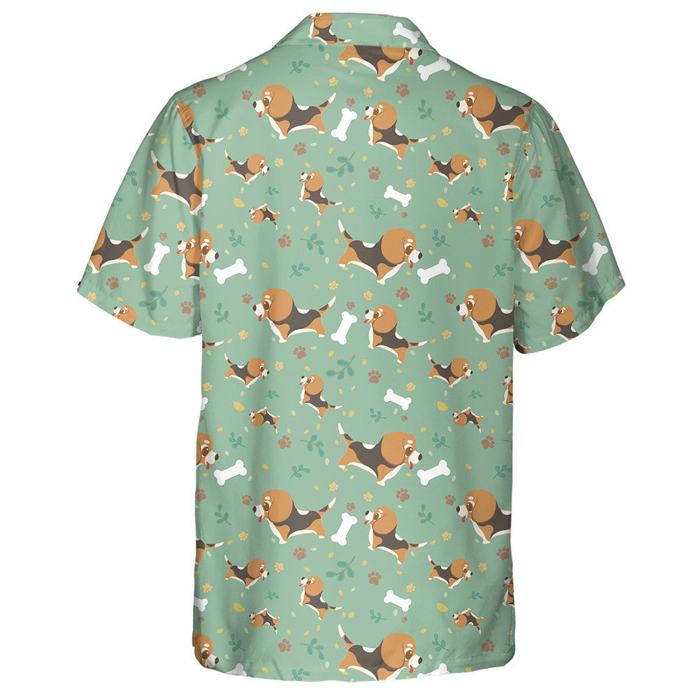 Cartoon Beagle With Paws Leaves And Bones Hawaiian Shirt, Hawaiian Shirt Gift, Christmas Gift