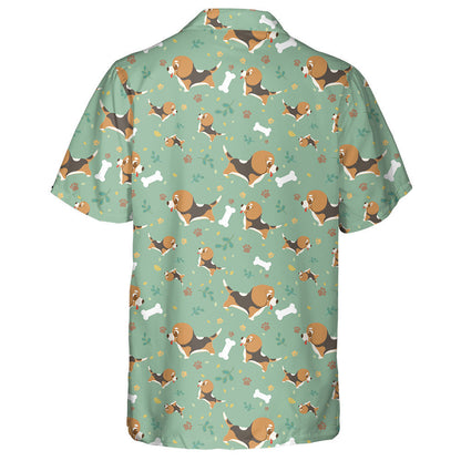 Cartoon Beagle With Paws Leaves And Bones Hawaiian Shirt, Hawaiian Shirt Gift, Christmas Gift