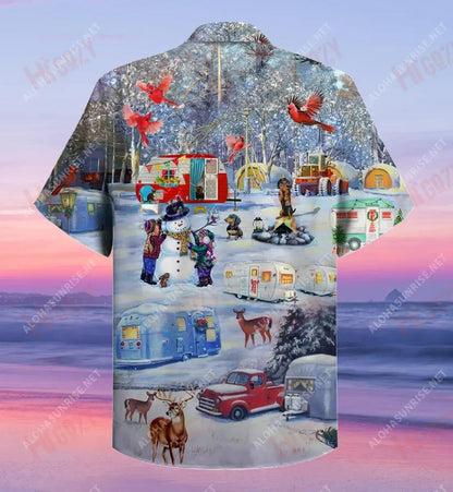 Ag Campáil Roimh an Nollaig Léine Gearr Muinchille Gearr Léinte T an tSamhraidh Léine Haváíais Oirbheartaíochta Léinte haváíais do Mhná, Bronntanas Léine Haváís, Bronntanas Nollag