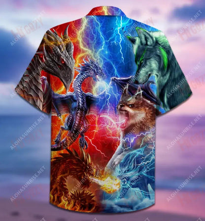 Dragons Wolves Laethanta Saoire Léine Gearr Haváís Léinte Aloha Léinte Haváís Saincheaptha Léinte Greannmhar Haváís, Bronntanas Léine Haváís, Bronntanas Nollag