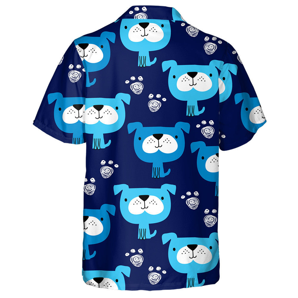 Cute Cartoon Blue Dog On Navy Background Hawaiian Shirt, Hawaiian Shirt Gift, Christmas Gift