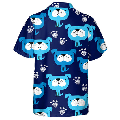 Cute Cartoon Blue Dog On Navy Background Hawaiian Shirt, Hawaiian Shirt Gift, Christmas Gift