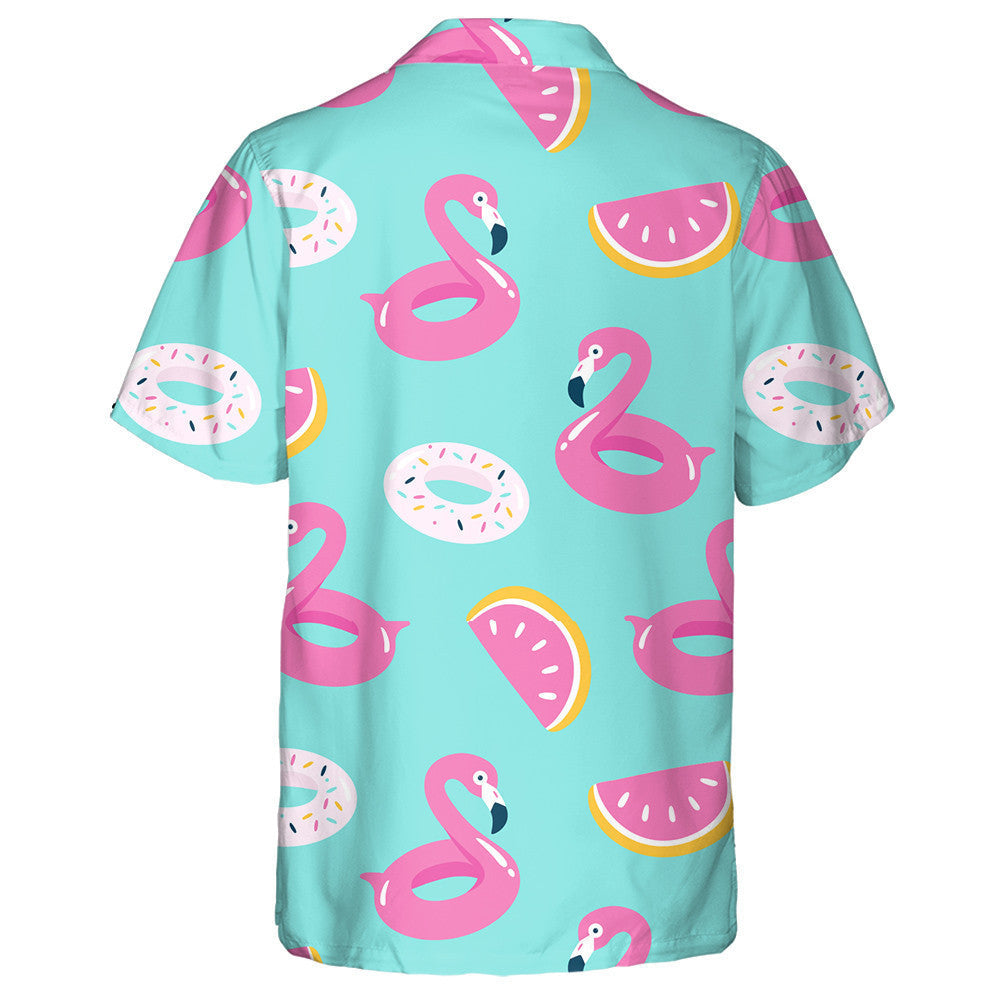 Linn an tSamhraidh ar Snámh Le Flamingo Donut Agus Léine Haváís Watermelon, Bronntanas Léine Haváís, Bronntanas Nollag