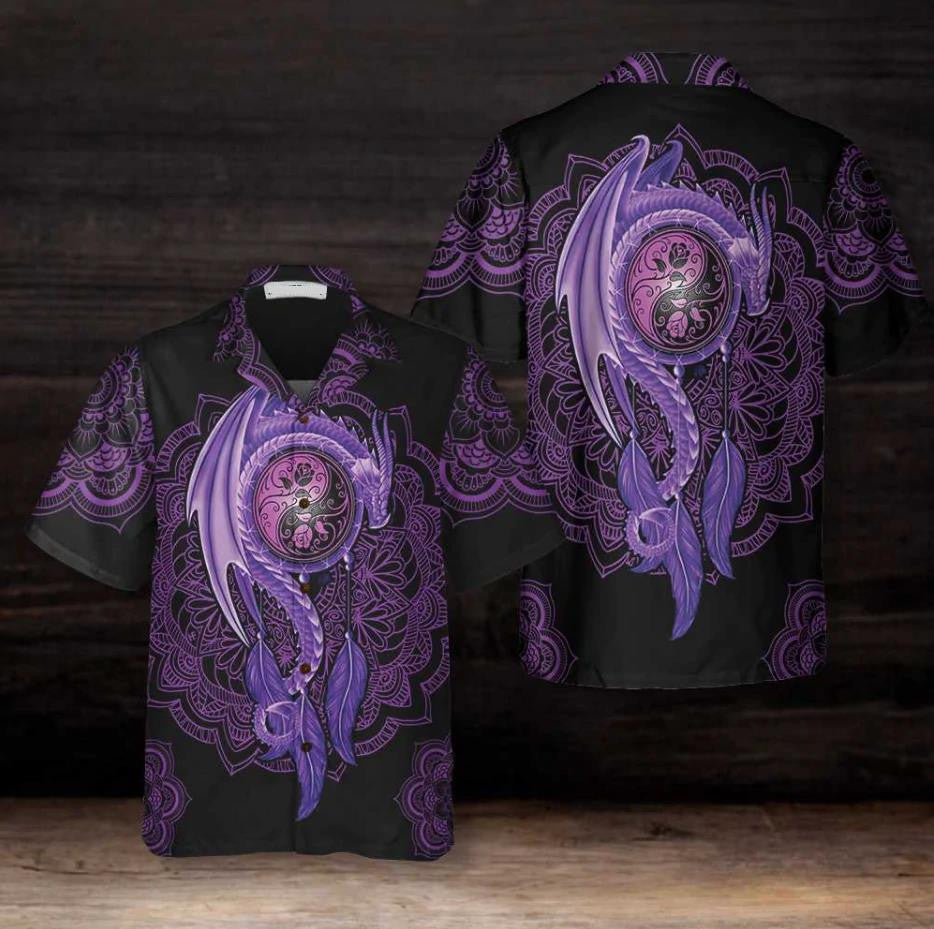 Neon Purple Dragon Mandala Style Tattoo Hawaiian Shirt,Hawaiian Shirt Gift, Christmas Gift