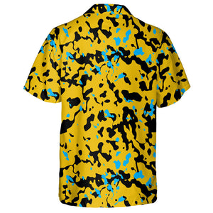 Abstract Black Blue And Yellow Camouflage Pattern Hawaiian Shirt, Hawaiian Shirt Gift, Christmas Gift