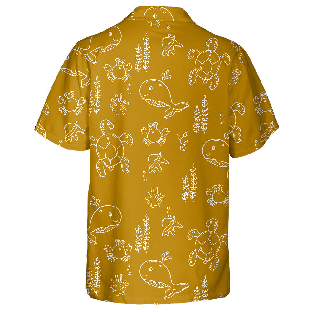Sea Life Mustard Turtle And Jungle Hawaiian Shirt,Hawaiian Shirt Gift, Christmas Gift