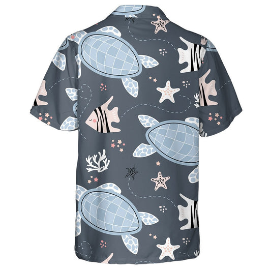 Turtles And Flowers On Green Background Hawaiian Shirt, Hawaiian For Gift
