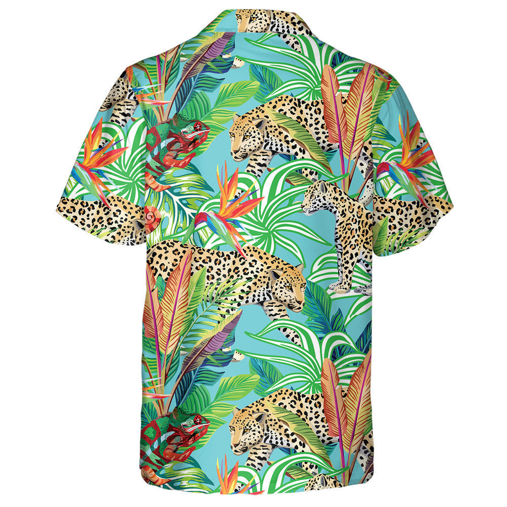 Chameleon And Leopard In Forest Background Hawaiian Shirt, Hawaiian For Gift