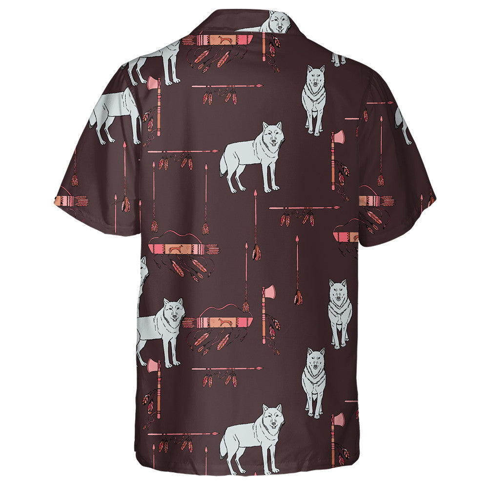 Hipster With Wolf American Indian Sketches Hawaiian Shirt, Hawaiian For Gift