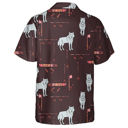 Hipster With Wolf American Indian Sketches Hawaiian Shirt, Hawaiian For Gift
