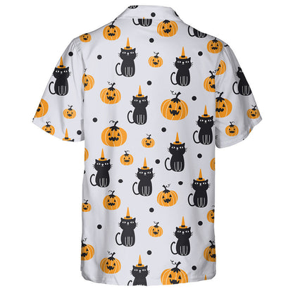 Halloween With Black Cat And Pumpkin Hawaiian Shirt, Hawaiian For Gift
