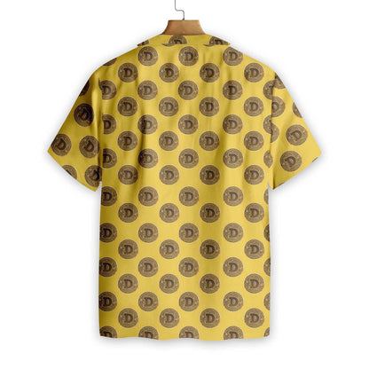 Dogecoin Black And Goldenrod Design Hawaiian Shirt, Hawaiian Shirt Gift, Christmas Gift