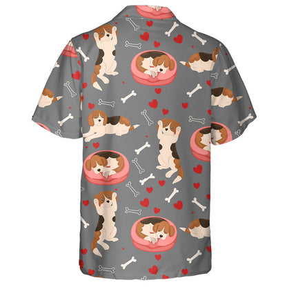 Beagle Dogs Red Hearts And Bones Hawaiian Shirt, Hawaiian For Gift