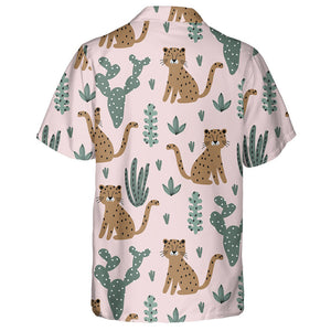 Wild African Leopard And Cactus Summer Tropical Hawaiian Shirt, Hawaiian Shirt Gift, Christmas Gift