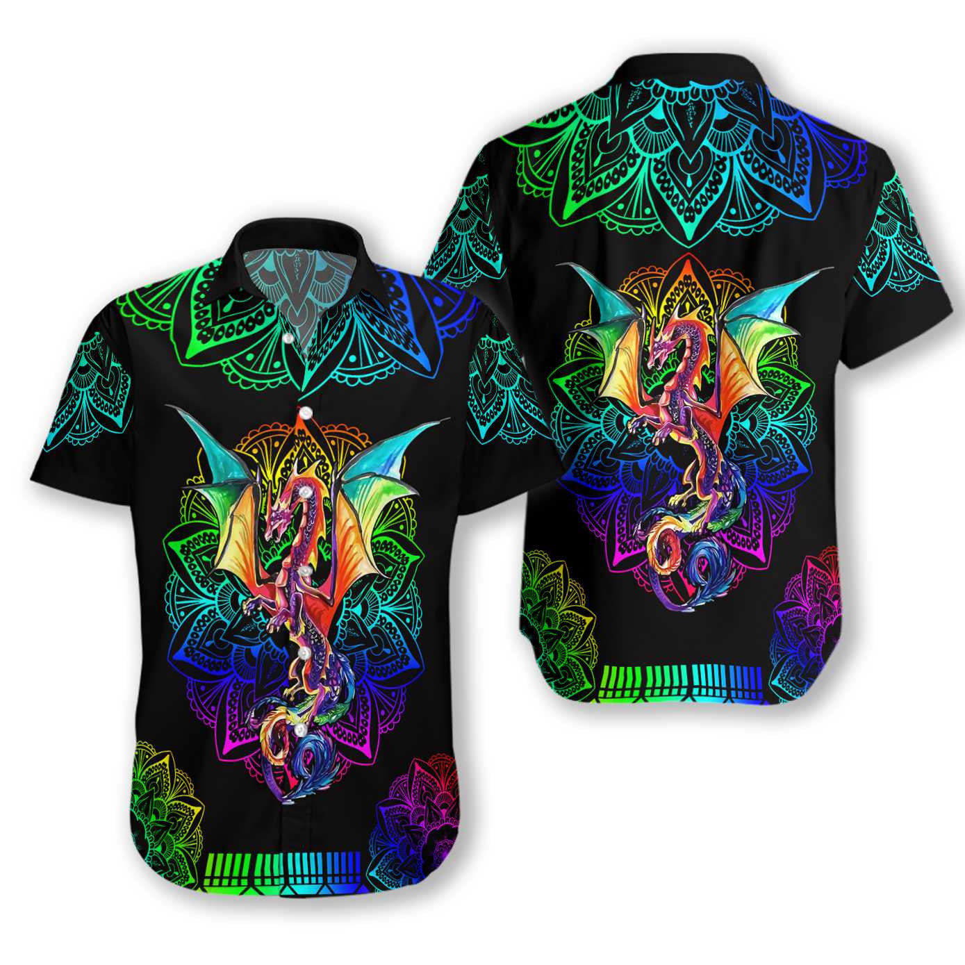 Dragon Mandala Neon Pattern Design Hawaiian Shirt,Hawaiian Shirt Gift, Christmas Gift